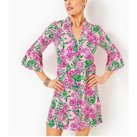 Lilly Pulitzer Dresses & Skirts - Lilly Pulitzer Hayes Conch Shell Ruffle Mini Dress Floral Print Cotton L 288174